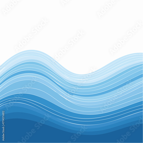 Minimalistisches Vektordesign mit schlichten, blauen Wellen in sanften Kurven