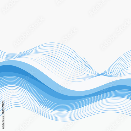 Minimalistisches Vektordesign mit schlichten, blauen Wellen in sanften Kurven