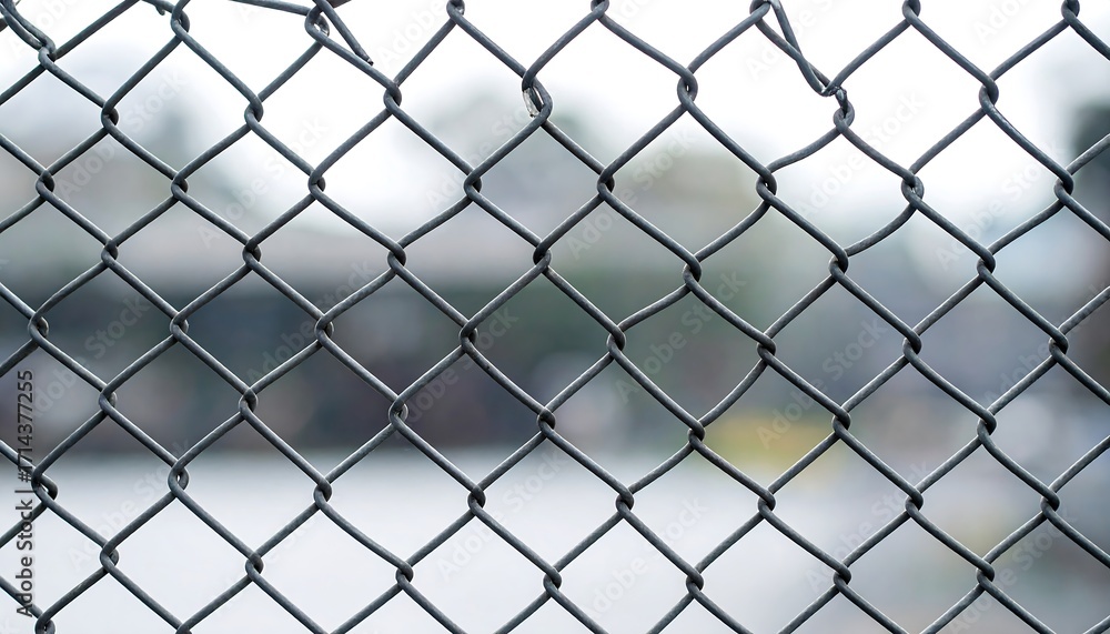 Fototapeta premium Metal chain-link fence with blurred background
