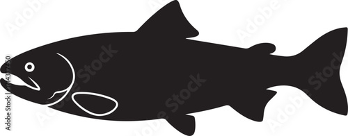 Black silhouette of a salmon on a white background, clean vector
