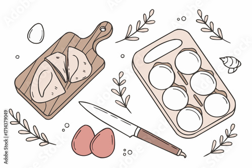 Fresh Chicken Meat and Eggs – Minimal Flat Vector Illustration for Healthy Cooking