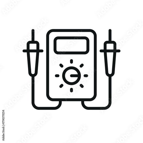 Multimeter voltage tester icon in line style for circuit, electrician, and safety visuals.