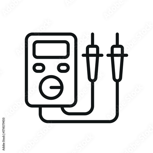 Multimeter voltage tester icon in line style for circuit, electrician, and safety visuals.