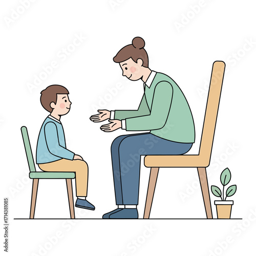 Parent and child having a conversation.