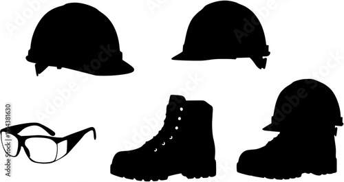 Silhouette of Helmets and Safety Gear for Construction