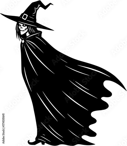 Silhouette of a Witch in Cloak and Hat - Halloween