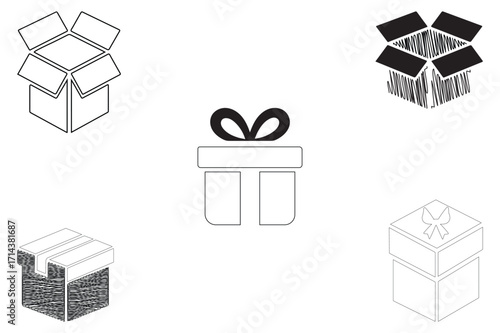 Collection of hand drawn shipping boxes and gift box