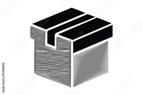 Abstract isometric box with textured sides