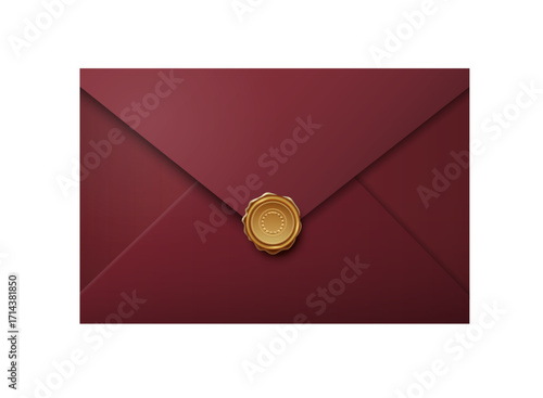 Burgundy elegant envelope with golden wax seal