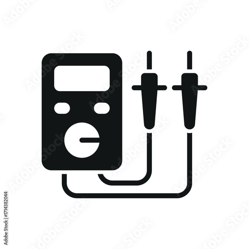 Multimeter voltage tester icon in glyph for hardware, testing, and electrical repair visuals.