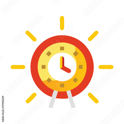 Brightly illuminated alarm clock with radiating light beams symbolizing urgency and the start of a new day or important event