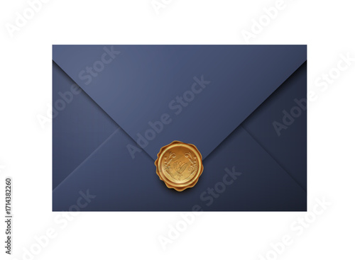 Dark blue elegant envelope with golden wax seal