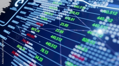 A computer screen shows a graph of stock prices. The numbers are in red and green. The numbers are in the thousands