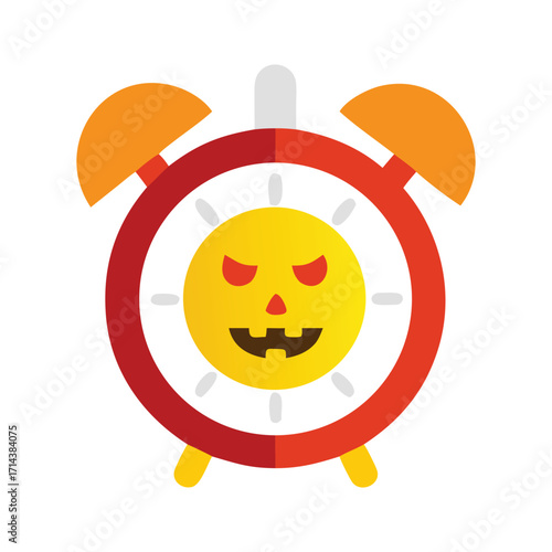 Spooky halloween alarm clock with a menacing jack o lantern face and glowing red eyes representing a scary time or deadline