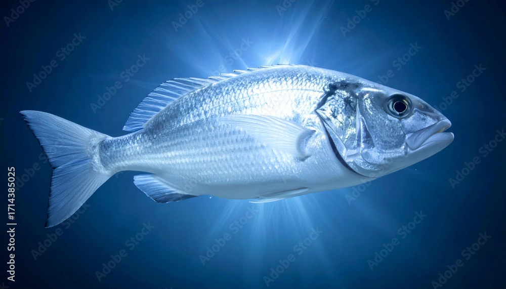 Fototapeta premium A fish with glowing light on dark blue background
