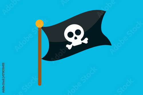 Cartoon pirate flag flying high vector illustration