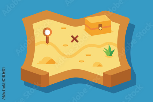 Cartoon treasure map on a table vector illustration