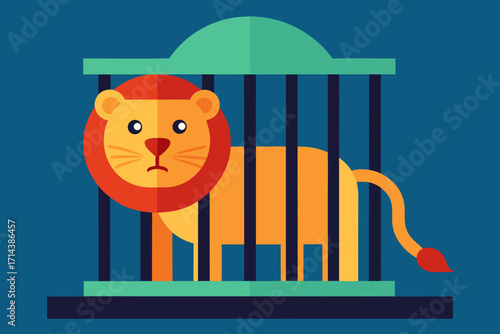 Cartoon circus lion cage vector illustration