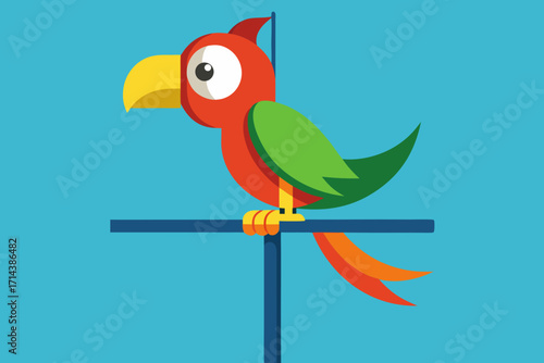 Cartoon parrot perched on a mast vector illustration