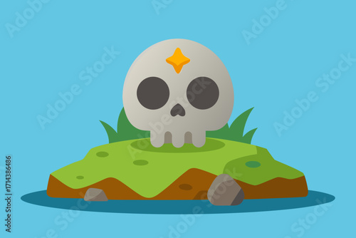 Cartoon skull rock island vector illustration