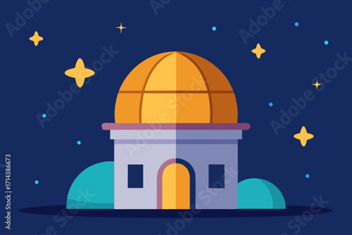 Cartoon starlit observatory dome vector illustration