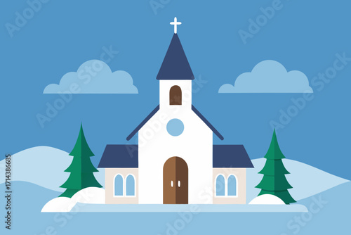 Cartoon snowy chapel steeple vector illustration
