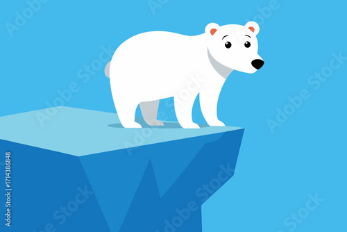 Cartoon polar bear ice cliff vector illustration