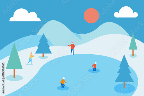 Cartoon frozen lake for skating vector illustration