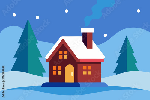 Cartoon frosty cabin with a chimney vector illustration