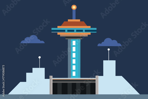 Cartoon space elevator dock vector illustration