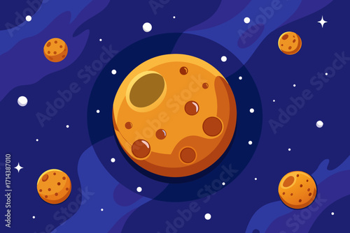 Cartoon asteroid belt with craters vector illustration