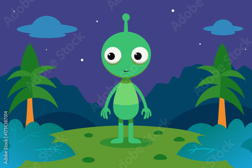 Cartoon alien jungle planet vector illustration