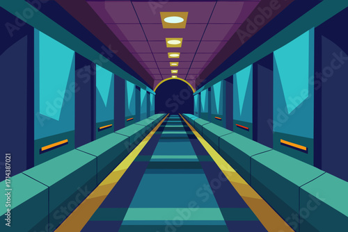 Cartoon glowing subway corridor vector illustration