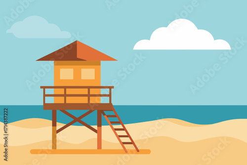 Cartoon lifeguard tower on the beach vector illustration