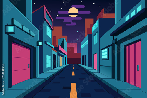 Cartoon cyberpunk street alley vector illustration