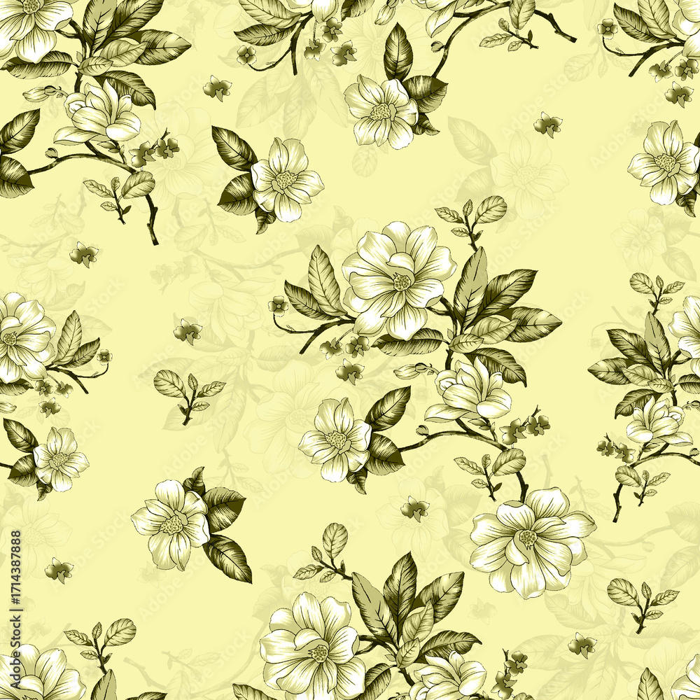 Fototapeta premium Floral Seamless Pattern Design, Repeatable Textile Fabric Print