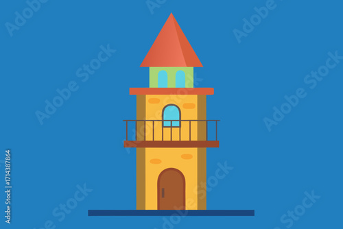 Cartoon fairy tale tower balcony vector illustration