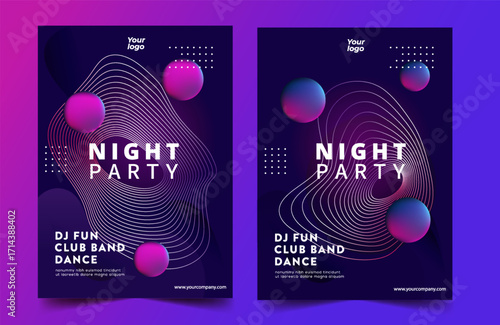 Night dance party music night poster template. Electro style concert disco club party event flyer invitation