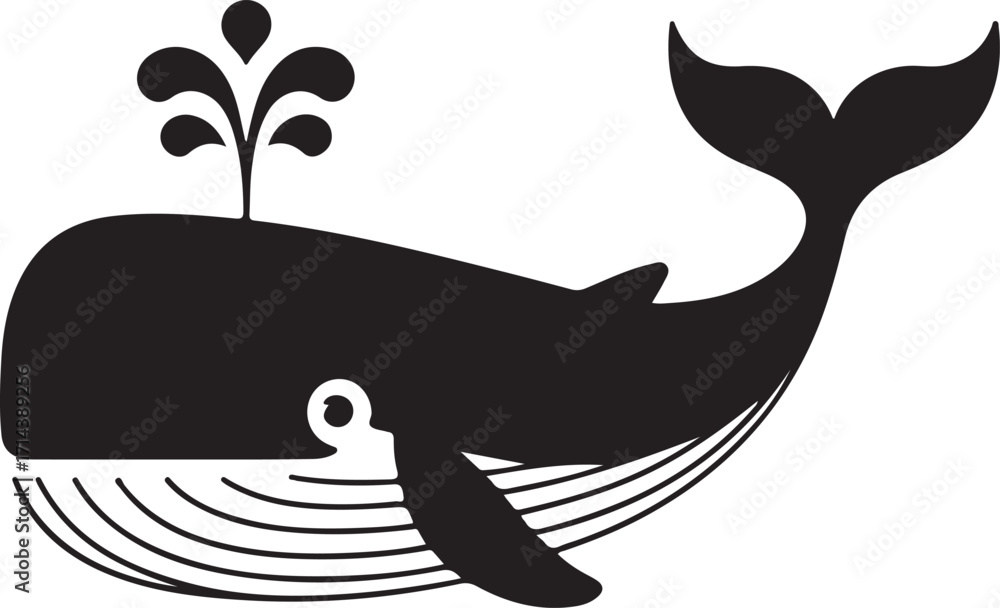 Obraz premium Black silhouette of a whale on a white background, minimal design