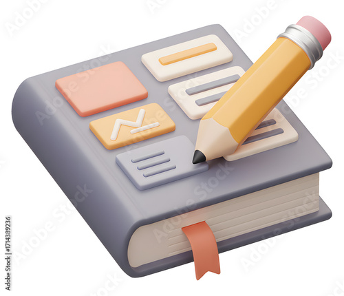 3D Book and Pencil Illustration – Education and Learning Concept isolated on transparent background illustration PNG