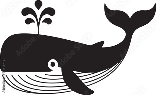  Black silhouette of a whale on a white background, minimal design