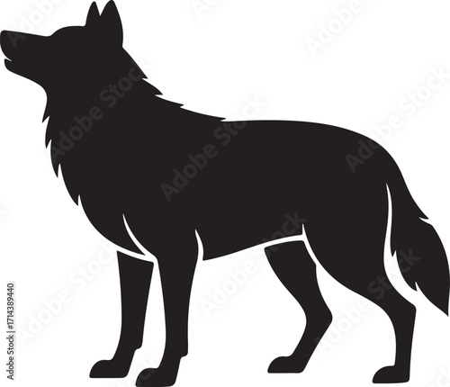 Black silhouette of a wolf on a white background, vector clipart
