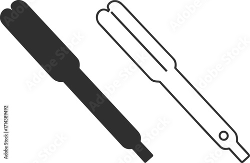 Hair straightener icon illustration showing solid and outline design, modern beauty styling tool for hair care, vector flat symbol for salon and personal use