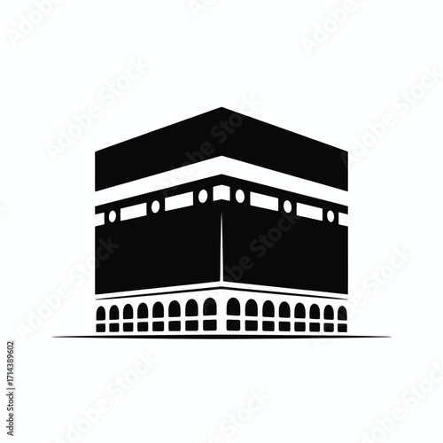 Simple black and white illustration of the kaaba a holy islamic cube architecture silhouette vector illustration white background
