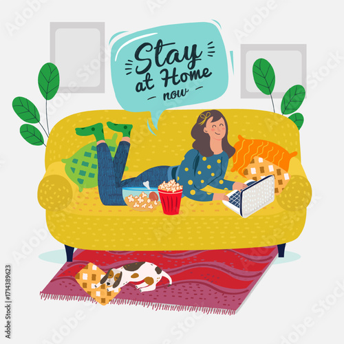 Stay home during coronavirus epidemic. Staying at home in self quarantine, protection from virus. Social Media Post Template