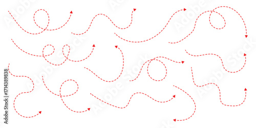 Squiggle line dashed arrow. Dash curved vector editable stroke arrow. Isolated on white background. Vector illustration