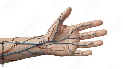 Close-up shot of a human hand with clearly visible veins and arteries.