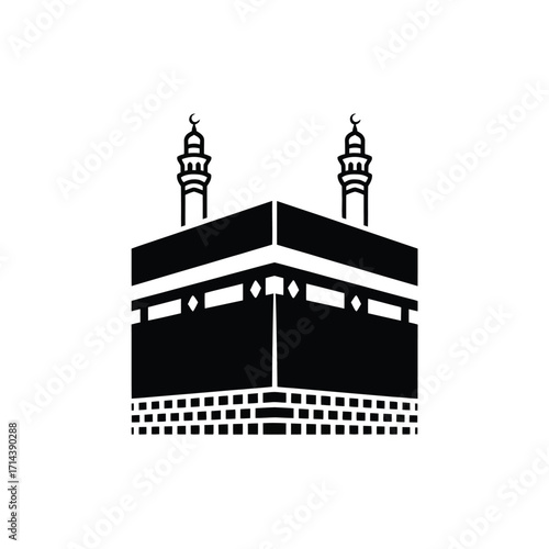 Scalable vector illustration of the kaaba in mecca for islamic art and design projects silhouette vector illustration white background