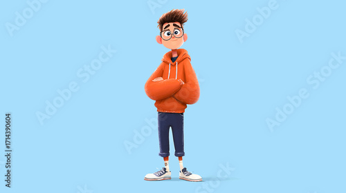 Generate a two-dimensional animated character in vibrant colors, playful style, smooth motion, expressive features, and dynamic poses, capturing creativity, storytelling, and charm within a visually a