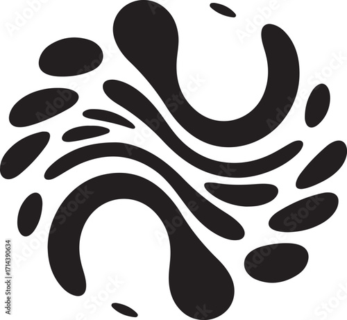 black silhouette of abstract wavy pattern on white background, vector